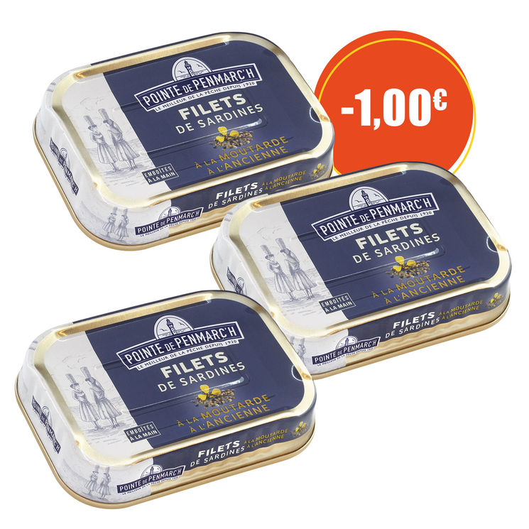 Filets de sardines à la moutarde à l'ancienne  - le lot de 3 boîtes de 100 g