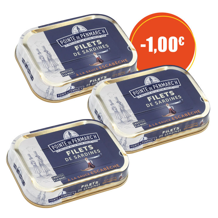 Filets de sardines à la sauce escabèche et aux échalotes de Bretagne - le lot de 3 boîtes de 100 g