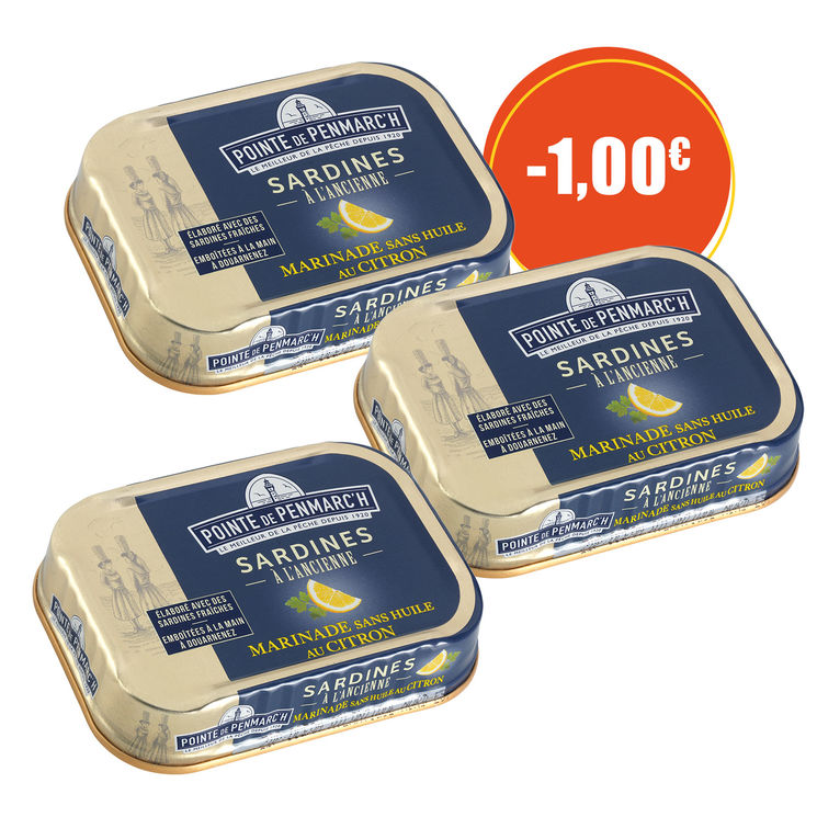 Sardines à l'ancienne marinade sans huile au citron - le lot de 3 boîtes de 115 g