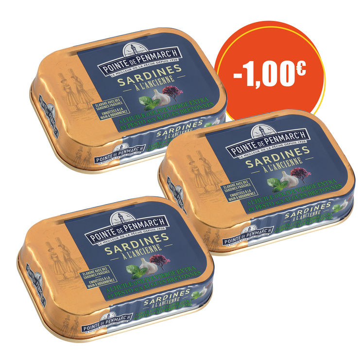 Sardines à l'ancienne au pesto et aux algues de Bretagne - le lot de 3 boîtes de 115 g