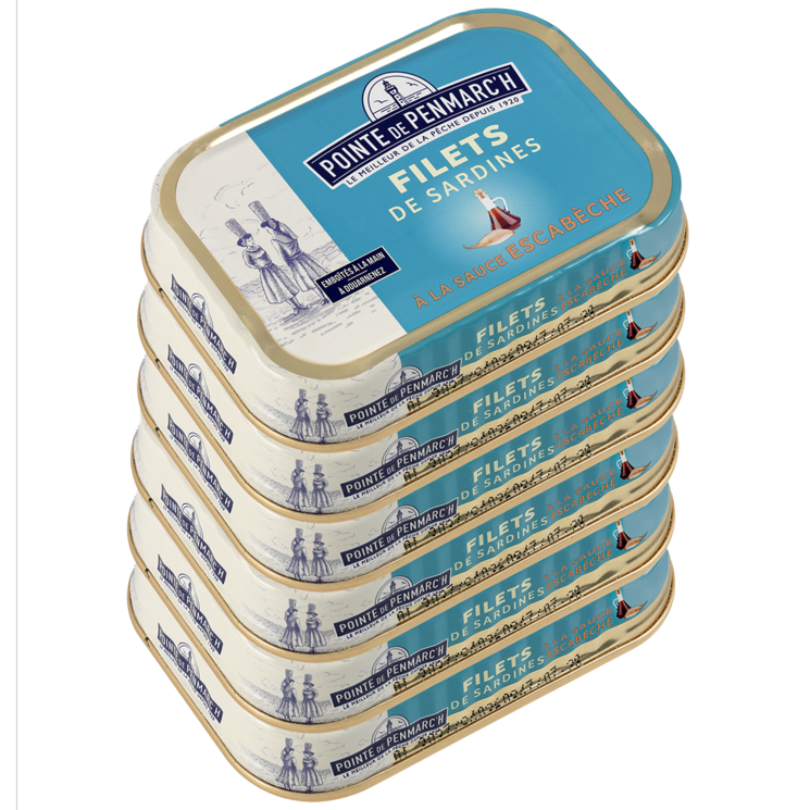 Filets de sardines à la sauce escabèche et aux échalotes de Bretagne - le lot de 6 boîtes de 100 g
