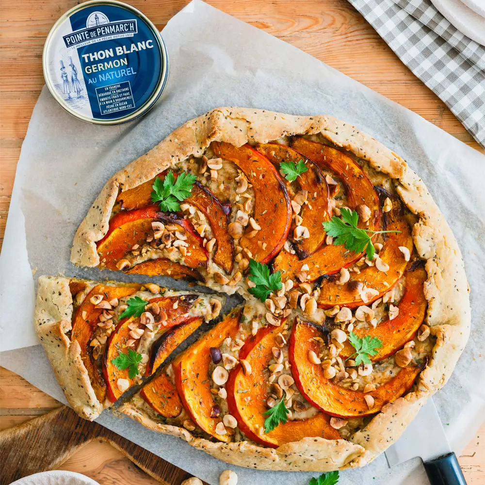 Tarte rustique au thon et potimarron rôti
