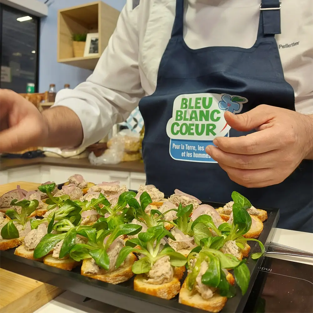 Bruschetta de rillettes de sardines au citron confit et pickles d’oignons rosés