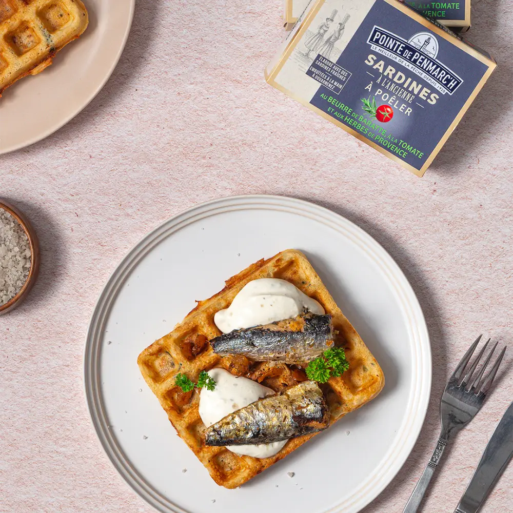 Gaufre aux sardines et aux courgettes