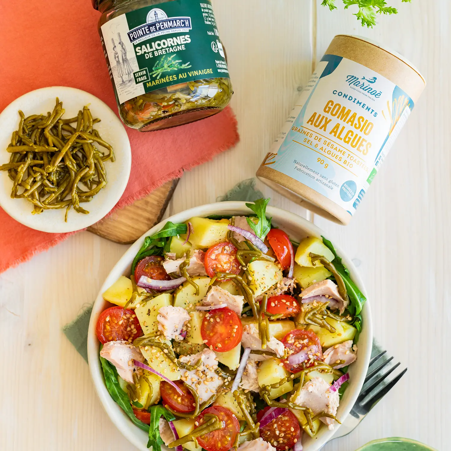 Salade de thon, salicornes et gomasio aux algues